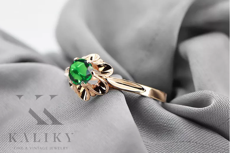 Emerald Original Vintage 14K Rose Gold Ring Bijuteria Vintage vrc004r